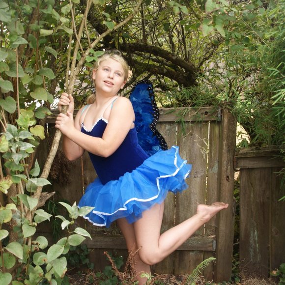 New FAIRY COSTUME Blue Leotard w/Tutu & Wings sz L - Picture 13 of 14
